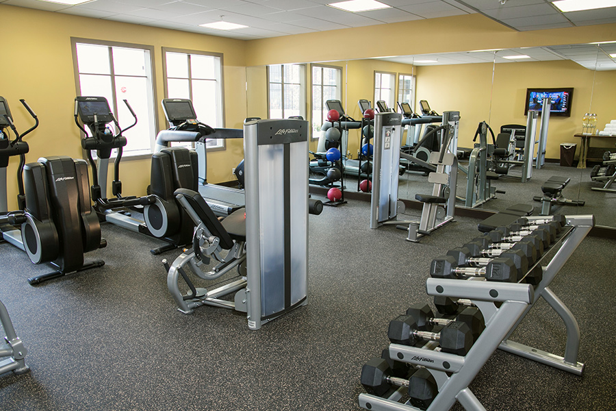 A room with exercise equipment