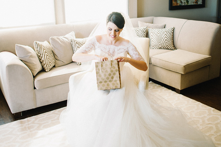 bride opening gifts